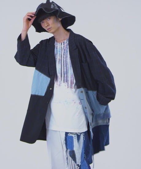 "黒い蕾" Black Patchwork Flower hat with Ribbon, Rebuild by vintages