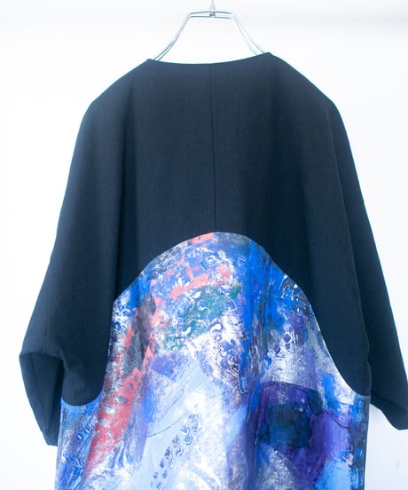 《0＜nisai+α≦Y》 metal hook paint half-sleeve shirt jacket / black formal cotton and linen