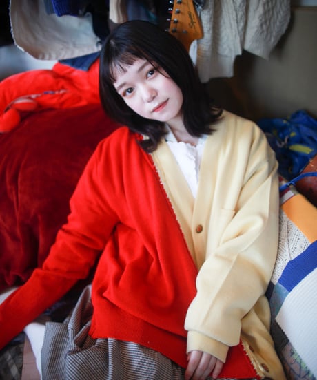 "あの日、赤かっただけのカーディガン" Past Red knit, Rebuild by vintages