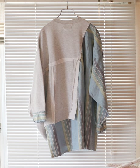 "灰と薄青" Ash and light blue Misaligned pullover, rebuild by vintages