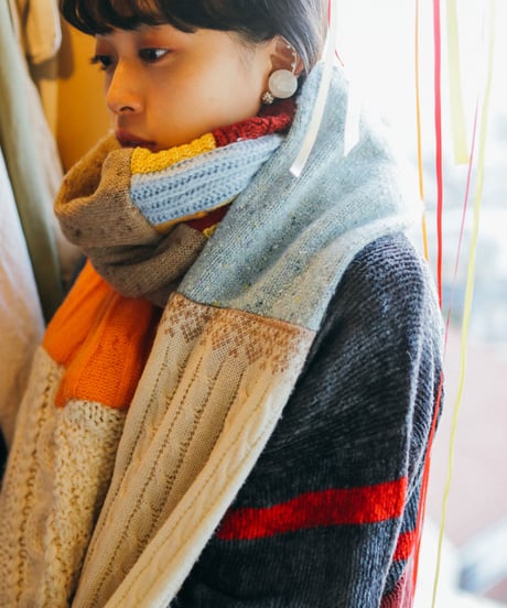 "サンセット・アンティーク" Vintage knit Rebuild Muffler by Antique Lace and Sunset