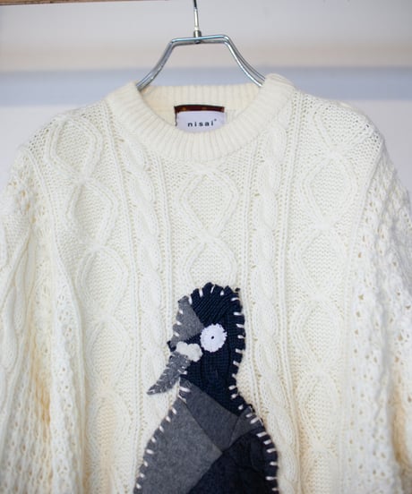 "驚いている鳩" patchwork pigeon(surprised) knit, Rebuild by vintages
