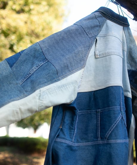 《nisai × soma komatsuno》"おわらない青、時々黄" Patchwork oversized jacket, Rebuild by vintage denims