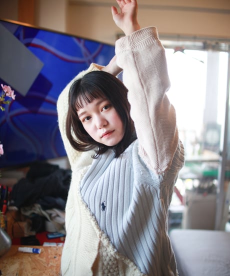 "少女水色グランジ" Girl light blue grunge Knit, Rebuild by vintages