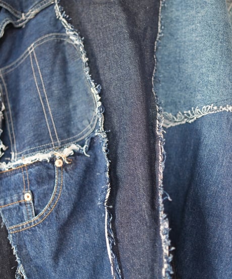 "むきだしの青" Blue grunge jacket, Rebuild by vintages