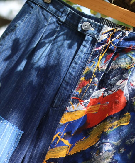 "青に色彩" Rainbow by Blue Painted patchwork denim, Rebuild by Vintages