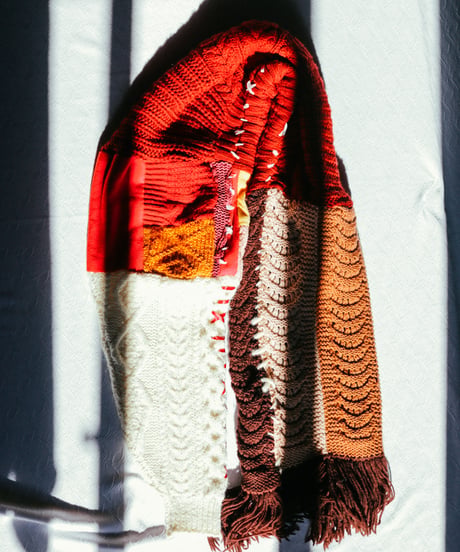 "手紡ぎとフランス" Vintage knit Rebuild Muffler by French antique and Hand-spun yarn Stitch
