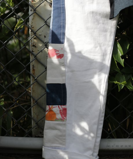 "悪と虹" Suit pieces, hand-dyed ribbons, patchwork, Based on Vintage denim