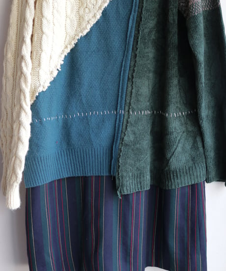 "雨上がりの緑" Green after the rain, reconstructed from knit and jacket vintages