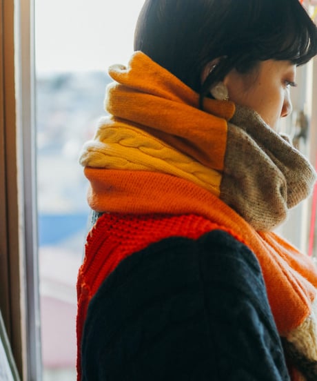 "サンセット・アンティーク" Vintage knit Rebuild Muffler by Antique Lace and Sunset