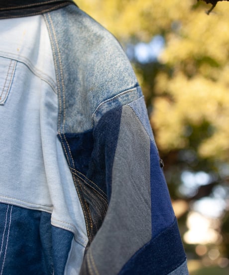 《nisai × soma komatsuno》"おわらない青、時々黄" Patchwork oversized jacket, Rebuild by vintage denims