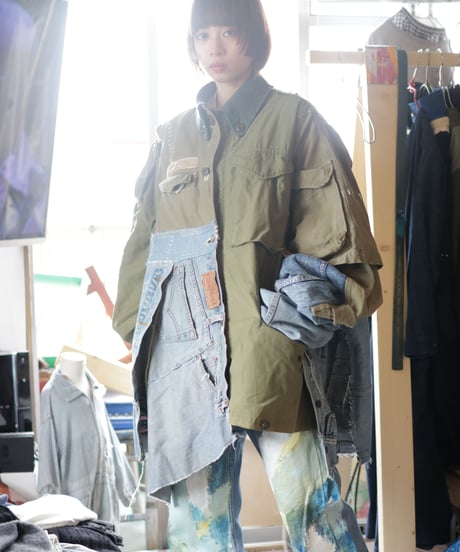 "HOPES AND LORE" Over Heavy military Jacket, reconstructed from mix vintages