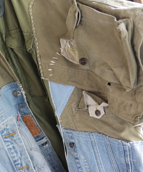 "HOPES AND LORE" Over Heavy military Jacket, reconstructed from mix vintages