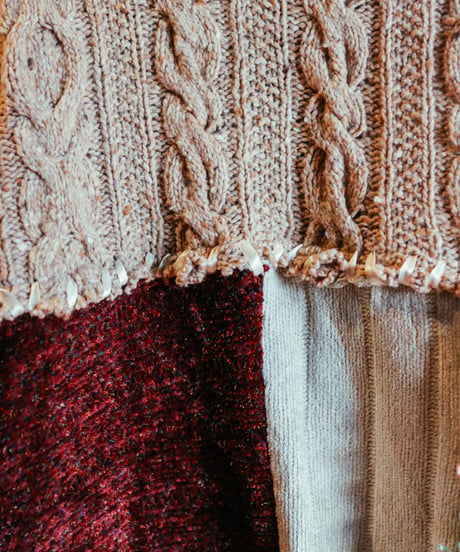 "六分の一、ショート" Rebuild Knit with RIBBONS, FLOWERS and FRINGE.