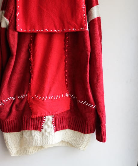 "少年とセーラーとMA-1" Boy, sailor and MA-1 knit, reconstructed from red knit vintages