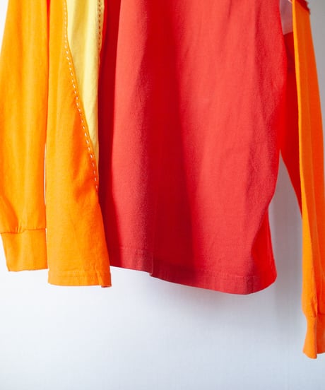 "夕暮れの街と紅い花" Sunset Red Flowers long-sleeved T-shirt, Rebuild by vintages