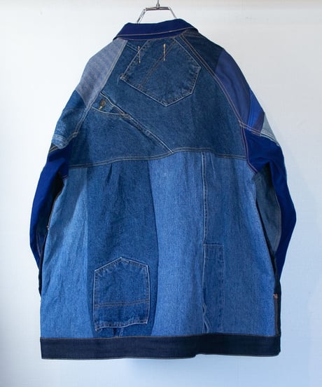 《nisai × soma komatsuno》"おわらない青 捻曲編" Patchwork oversized jacket, Rebuild by vintage denims