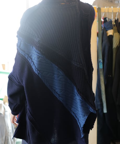 "東京豪雨" Tokyo Heavy Rain Knit, reconstructed from blue knit vintages