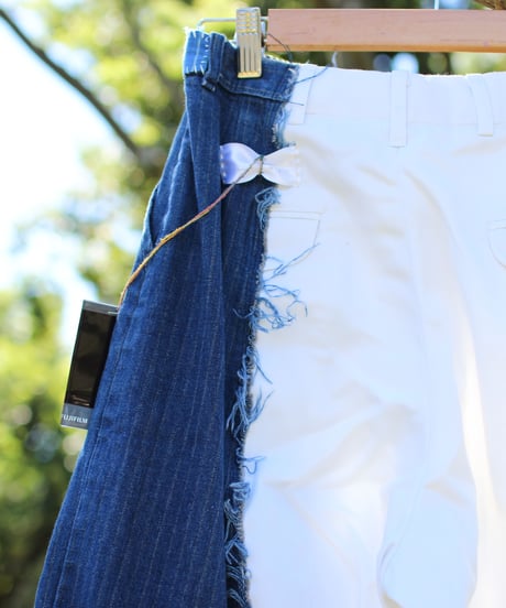 "あの日、青かっただけのスラックス" Goodbye Blue patchwork Slacks, Rebuild by Vintages