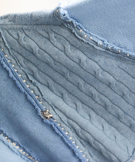 "リボンと狐の嫁入り" SUNNYRAIN AND RIBBONS, reconstructed from blue cotton knit vintages