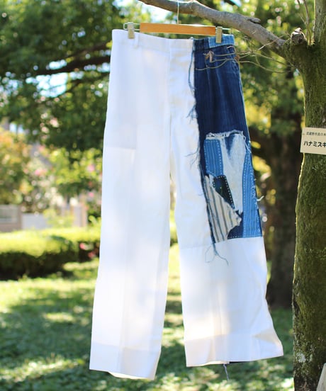 "あの日、青かっただけのスラックス" Goodbye Blue patchwork Slacks, Rebuild by Vintages