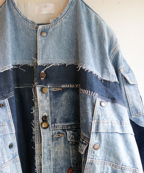 "水白虹" Liquid White Rainbow Coat, reconstructed from denim vintages