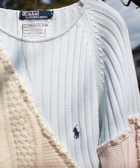 "少女水色グランジ" Girl light blue grunge Knit, Rebuild by vintages