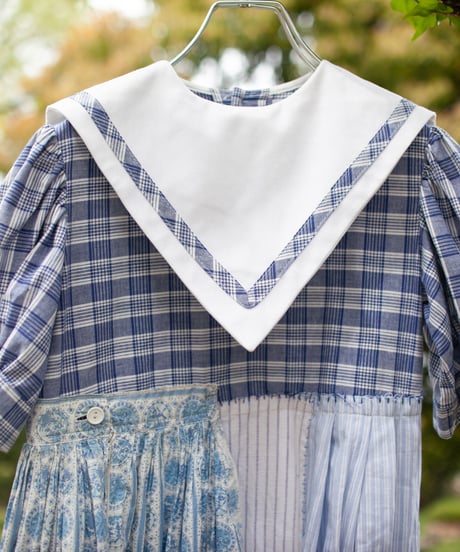 "少し背の低いあの子のためのワンピース" A blue dress for that little girl who is a little short, Rebuild by vintages