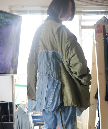 "HOPES AND LORE" Over Heavy military Jacket, reconstructed from mix vintages