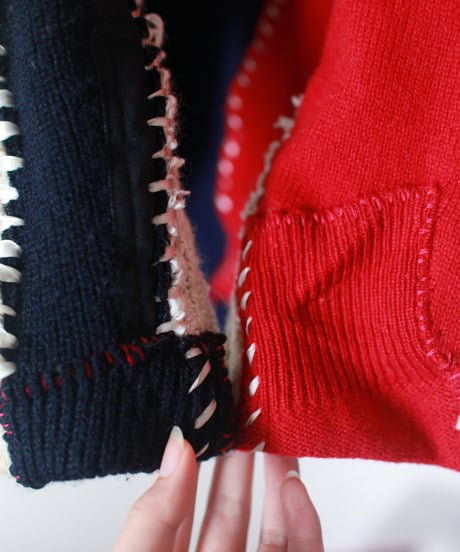 "赤と青が交わる明滅" In the light and shadow where red and blue intersect knit, Rebuild by vintages