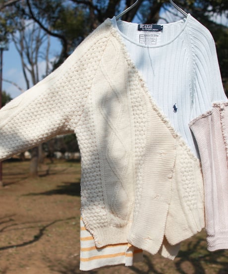 "少女水色グランジ" Girl light blue grunge Knit, Rebuild by vintages