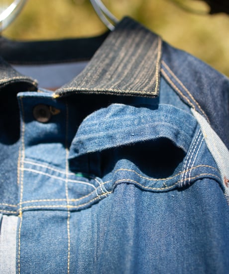 《nisai × soma komatsuno》"おわらない青、時々黄" Patchwork oversized jacket, Rebuild by vintage denims