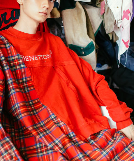 "ボーイフレンド・レッドワンピース" Red Dress one-piece for boyfriend, rebuild from vintages