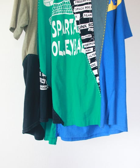 "フェスの青色彩" summer festival blue T-shirt, Rebuild by vintages