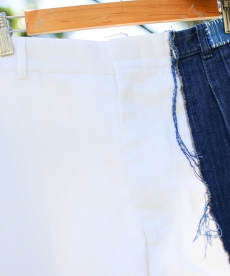 "あの日、青かっただけのスラックス" Goodbye Blue patchwork Slacks, Rebuild by Vintages