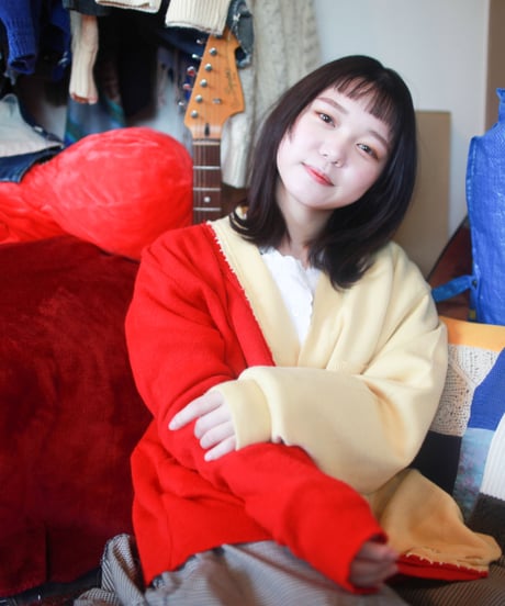 "あの日、赤かっただけのカーディガン" Past Red knit, Rebuild by vintages