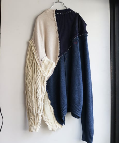 "雨明け招き" the Pray after the Rainfall knit, reconstructed from blue and white knit vintages