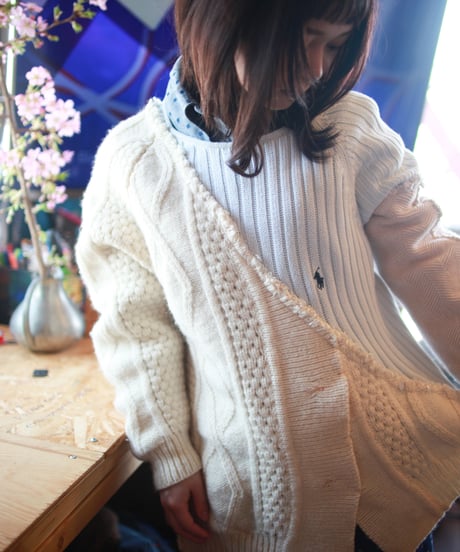 "少女水色グランジ" Girl light blue grunge Knit, Rebuild by vintages
