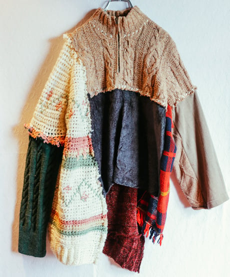 "六分の一、ショート" Rebuild Knit with RIBBONS, FLOWERS and FRINGE.