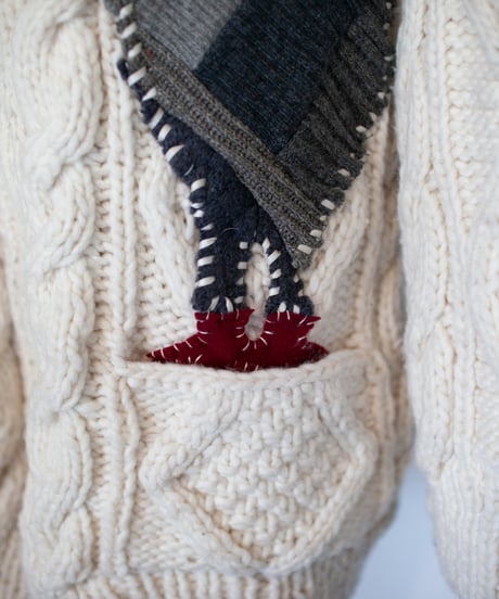 "鳩、会話中" patchwork pigeons(talking) knit, Rebuild by vintages