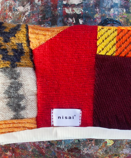 "つぎはぎの猫耳帽子 第十二色" knit cat cap, Rebuild by vintagess