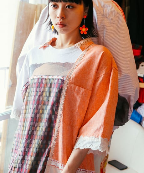 "まだ淡い春風" Still pale spring breeze Short dress, reconstructed from vintages