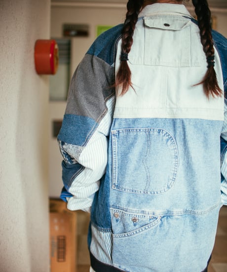 《nisai × soma komatsuno》"おわらない青 遊青編" Patchwork oversized jacket, Rebuild by vintage denims