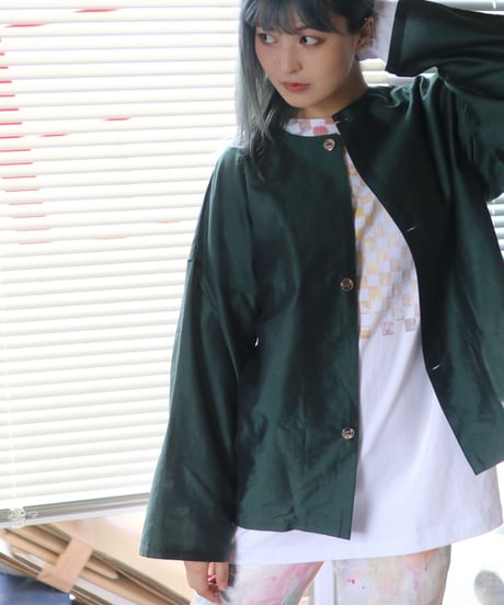 《0＜nisai+α≦Y》  three button shirt jacket / Green silk cotton