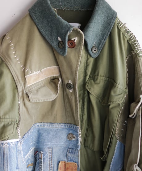 "HOPES AND LORE" Over Heavy military Jacket, reconstructed from mix vintages