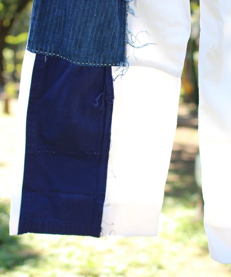 "あの日、青かっただけのスラックス" Goodbye Blue patchwork Slacks, Rebuild by Vintages