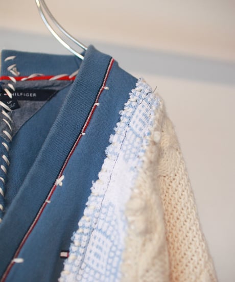 "君が笑う、遊ぶ青いカーディガン" Blue cardigan to play around, Rebuild by vintages
