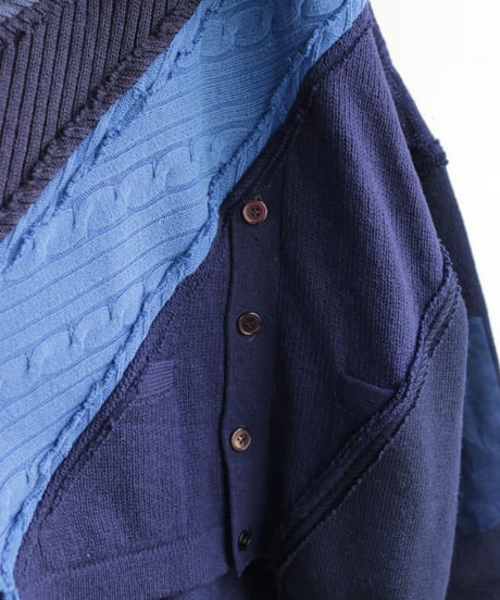"東京豪雨" Tokyo Heavy Rain Knit, reconstructed from blue knit vintages