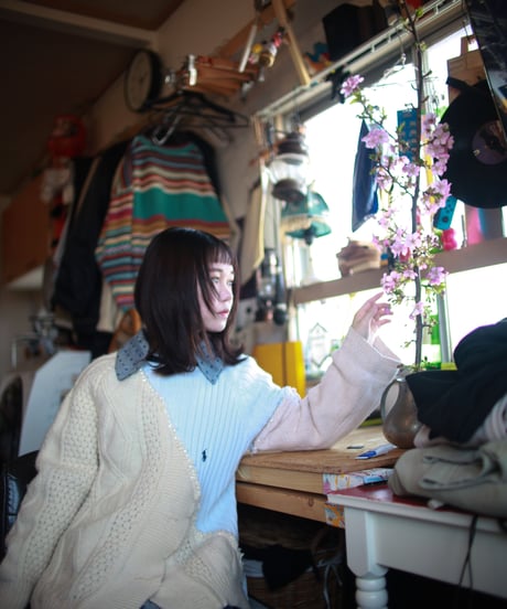 "少女水色グランジ" Girl light blue grunge Knit, Rebuild by vintages