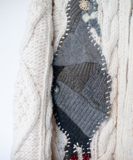 "鳩、会話中" patchwork pigeons(talking) knit, Rebuild by vintages
